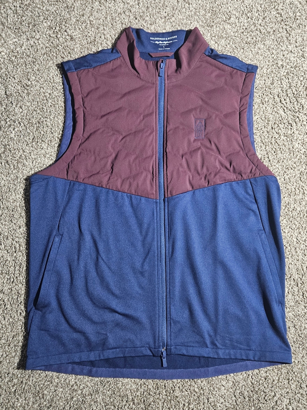 Holderness & Bourne Men’s Full Zip Morris Vest Large Blue Maroon